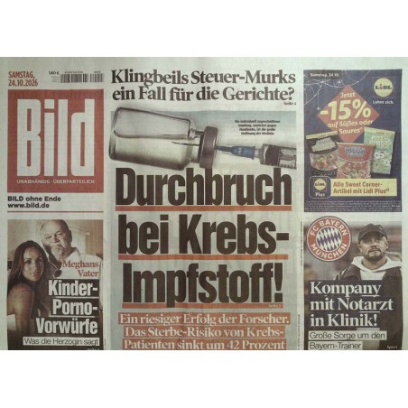 Bildzeitung Samstag, 24 Oktober 2026 - Durchbruch Krebs-Impfstoff