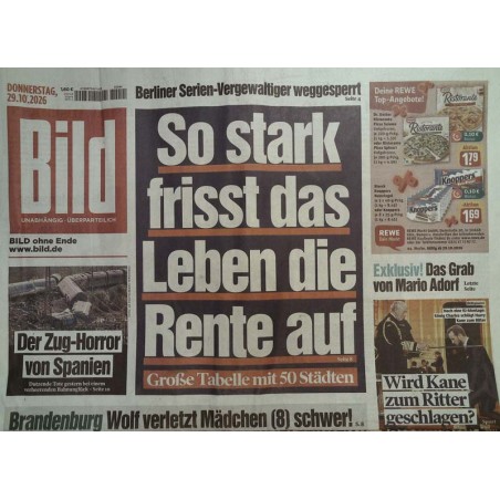 Bildzeitung Donnerstag, 29 Oktober 2026 - Die Rente frisst!
