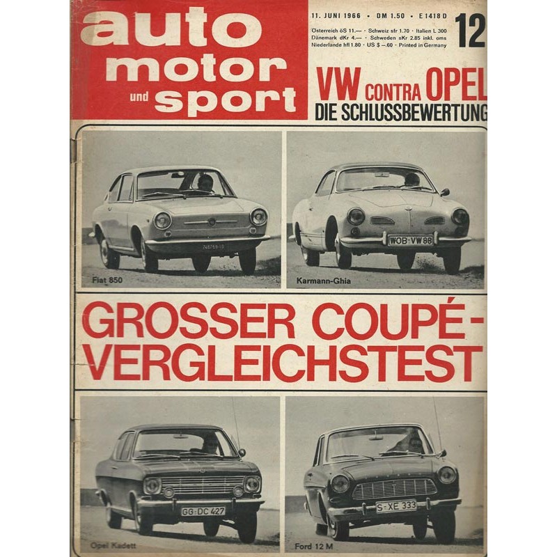 auto motor & sport Heft 12 / 11 Juni 1966 - Coupé Vergleichstest