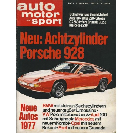 auto motor & sport Heft 1 / 5 Januar 1977 - Achtzylinder Porsche 928