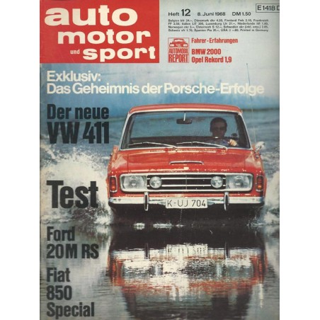 auto motor & sport Heft 12 / 8 Juni 1968 - Test Ford 20M RS