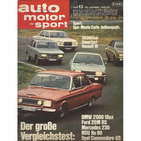 auto motor & sport Heft 13 / 22 Juni 1968 - BMW 2000 tilux