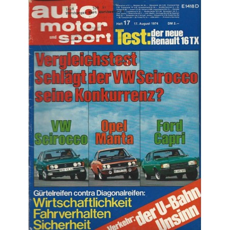 auto motor & sport Heft 17 / 17 August 1974 - VW Scirocco