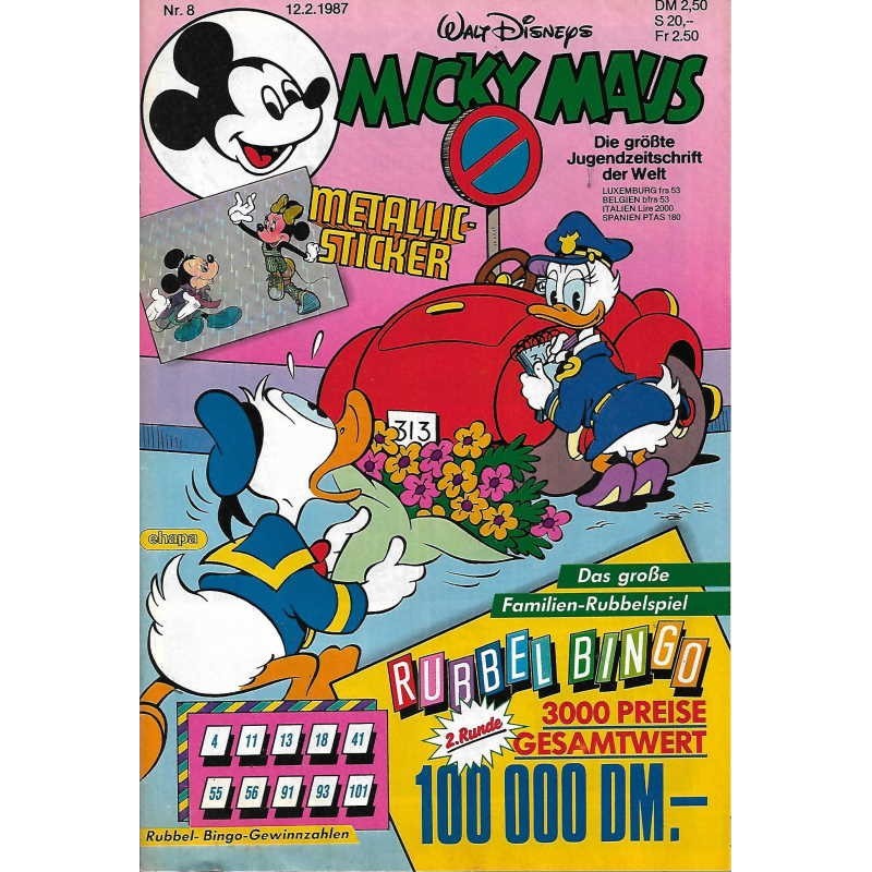 Micky Maus Nr.8 / 12 Februar 1987 - Metallic Sticker & Bingo