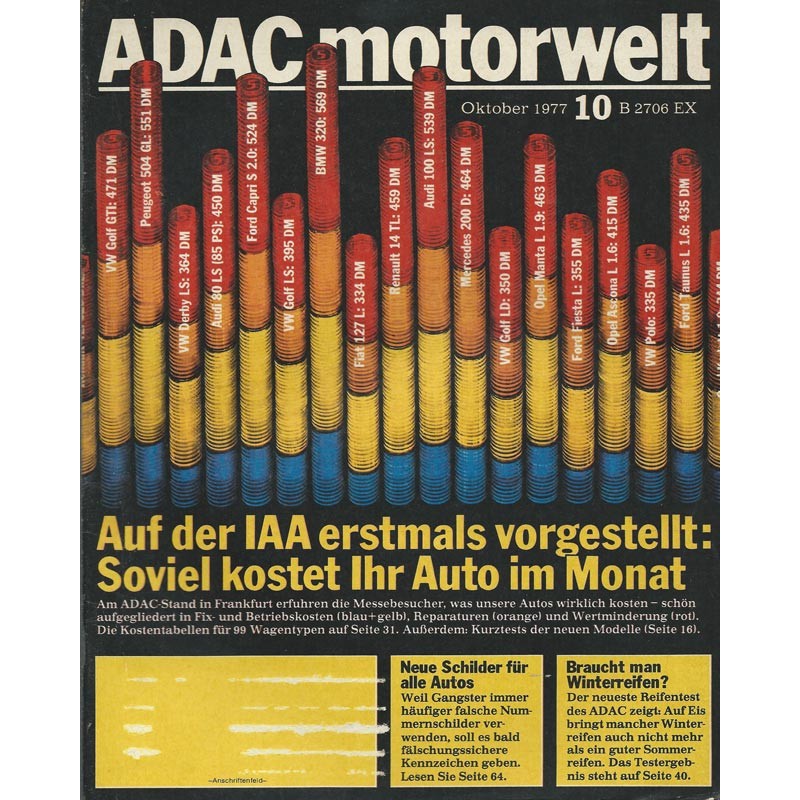 ADAC Motorwelt Heft.10 / Oktober 1977 - Soviel kostet ihr Auto im Monat