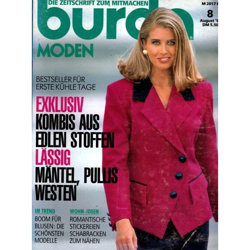 burda Moden 8/August 1992 - Mäntel, Pullis, Westen