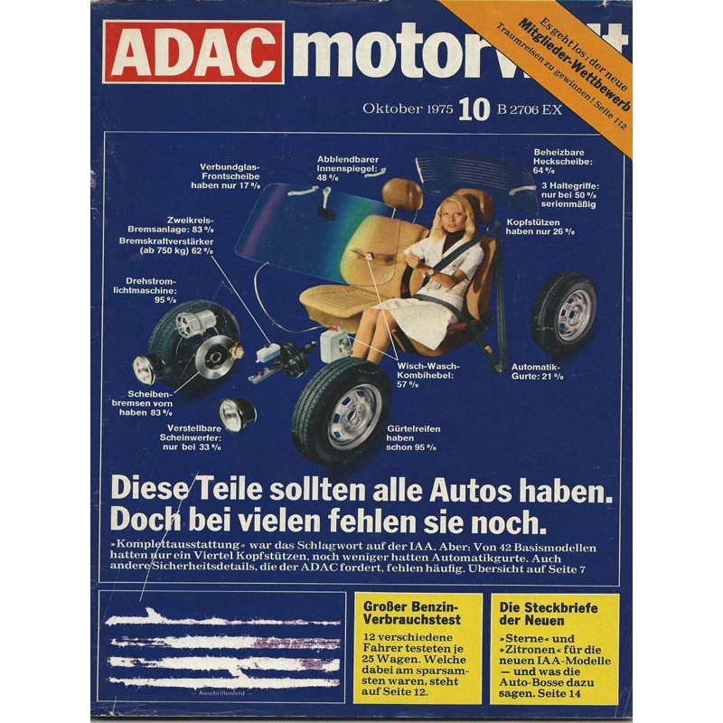 ADAC Motorwelt Heft.10 / Oktber 1975 - Diese Teile sollten alle Autos haben.