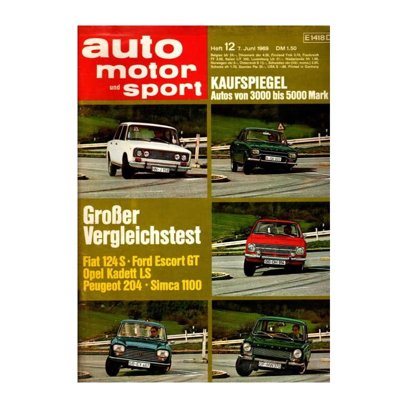 auto motor & sport Heft 12 / 7 Juni 1969 - Großer Vergleichstest
