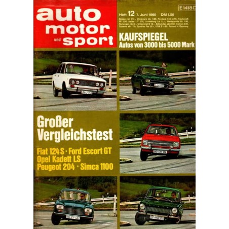 auto motor & sport Heft 12 / 7 Juni 1969 - Großer Vergleichstest