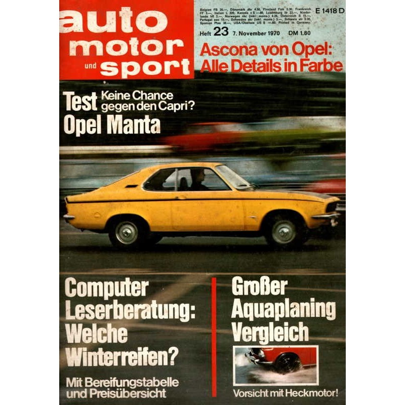 auto motor & sport Heft 23 / 7 November 1970 - Opel Manta