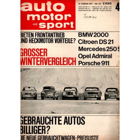 auto motor & sport Heft 4 / 18 Februar 1967 - Wintervergleich
