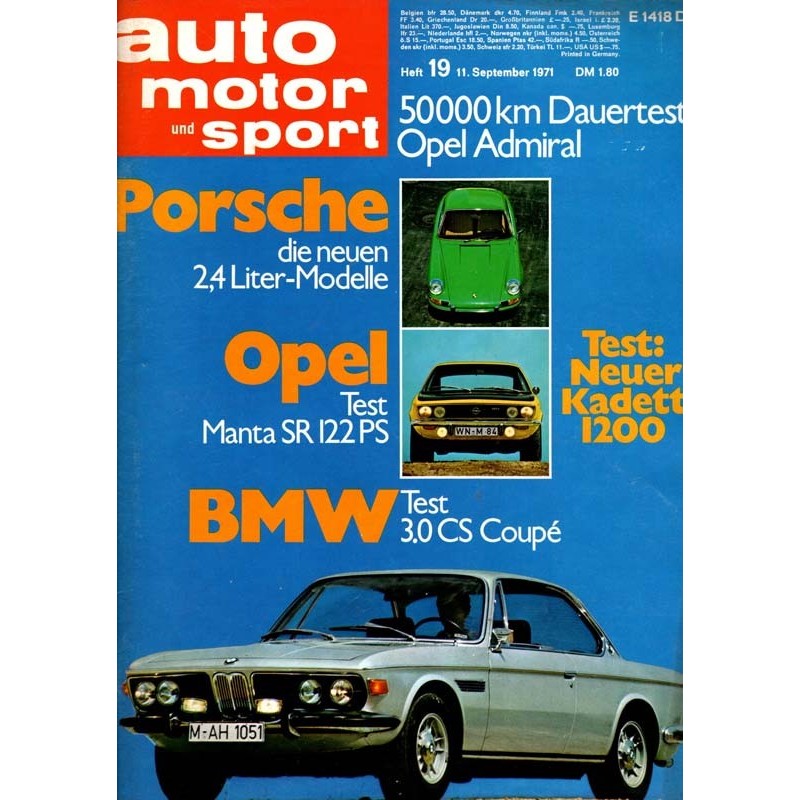 auto motor & sport Heft 19 / 11 September 1971 - BMW 3.0 CS Coupe
