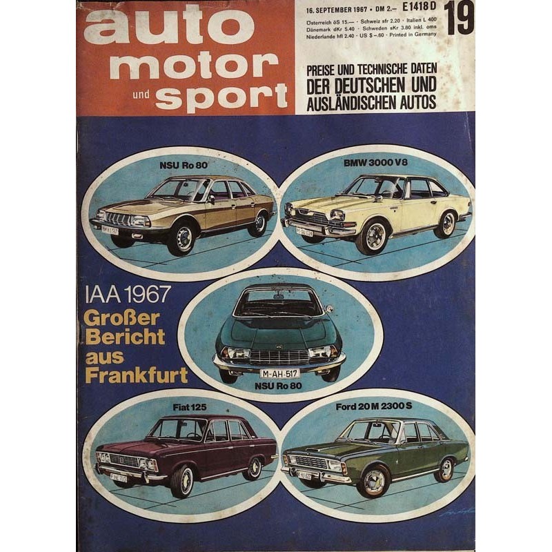 auto motor & sport Heft 19 / 18 September 1967 - IAA Bericht