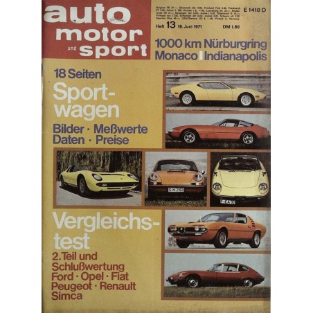 auto motor & sport Heft 13 / 19 Juni 1971 - Sportwagen