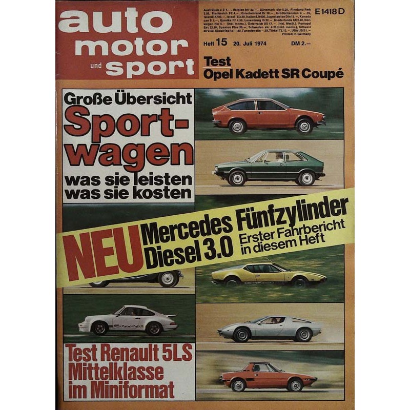 auto motor & sport Heft 15 / 20 Juli 1974 - Sportwagen
