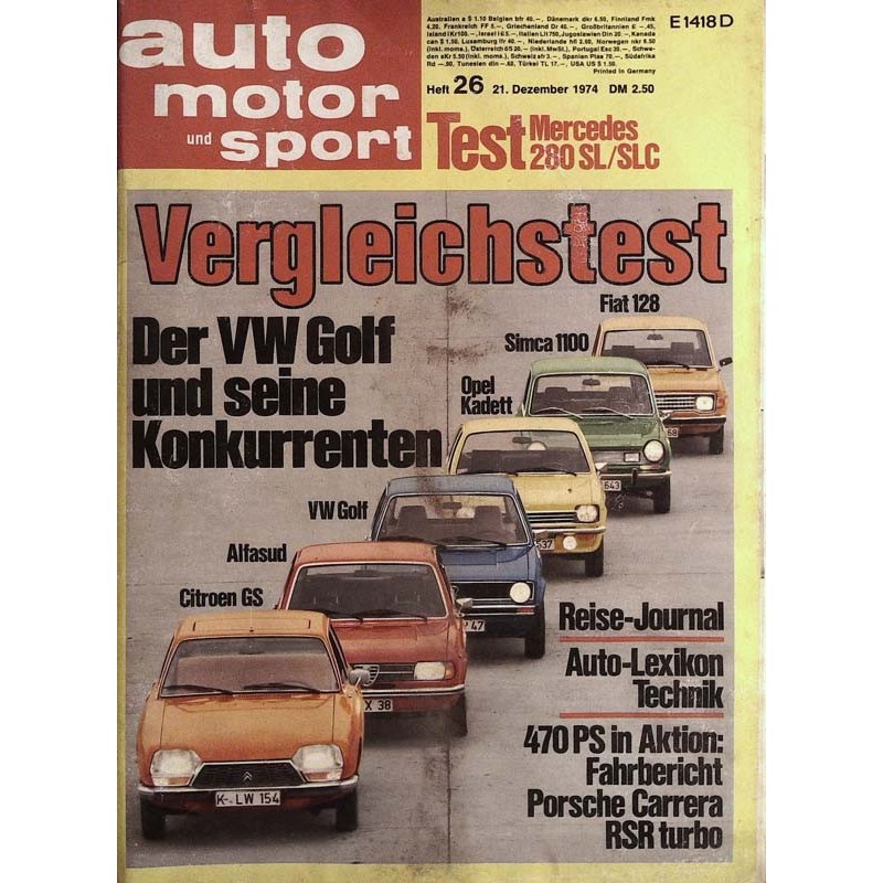 auto motor & sport Heft 26 / 21 Dezember 1974 - Vergleichstest