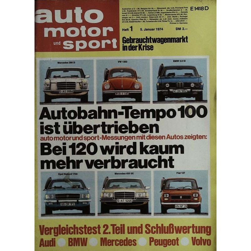 auto motor & sport Heft 1 / 5 Januar 1974 - Autobahn Tempo
