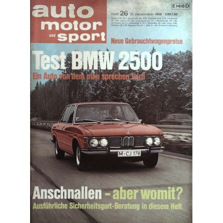 auto motor & sport Heft 26 / 21 Dezember 1968 - BMW 2500