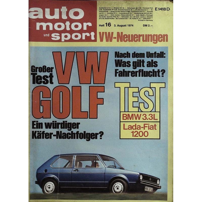 auto motor & sport Heft 16 / 3 August 1974 - VW Golf