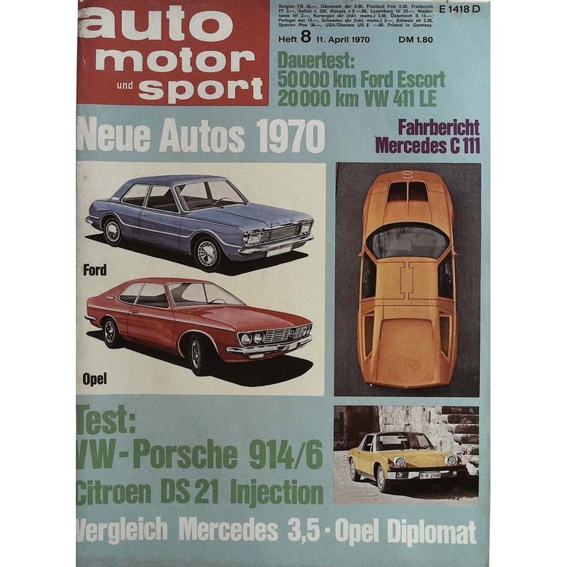 auto motor & sport Heft 8 / 11 April 1970 - Neue Autos 1970