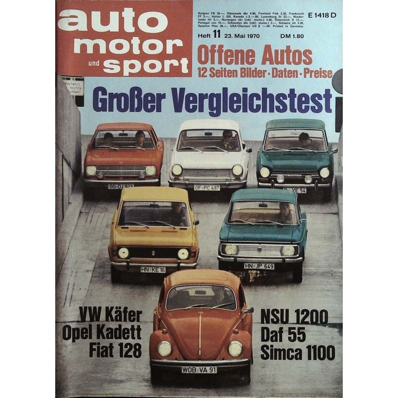 auto motor & sport Heft 11 / 23 Mai 1970 - Großer Vergleichstest