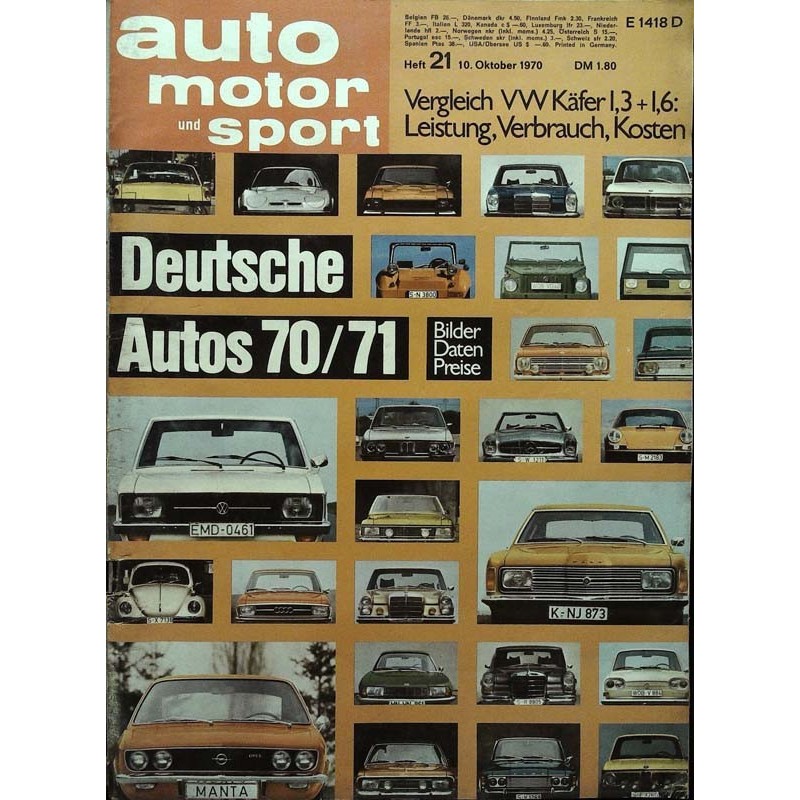 auto motor & sport Heft 21 / 10 Okt. 1970 - Deutsche Autos