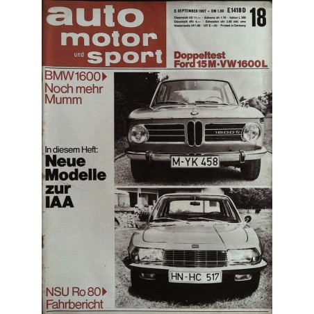auto motor & sport Heft 18 / 2 September 1967 - BMW 1600 & NSU Ro 80