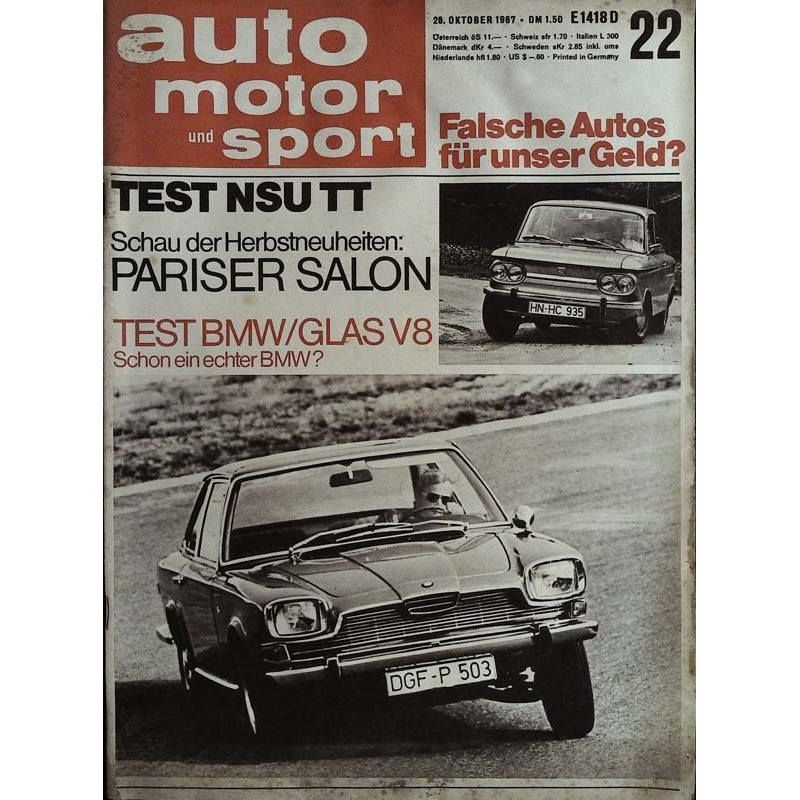 auto motor & sport Heft 22 / 28 Okt. 1967 - BMW/Glas V8