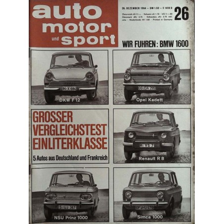 auto motor & sport Heft 26 / 26 Dezember 1964 - Einliterklasse