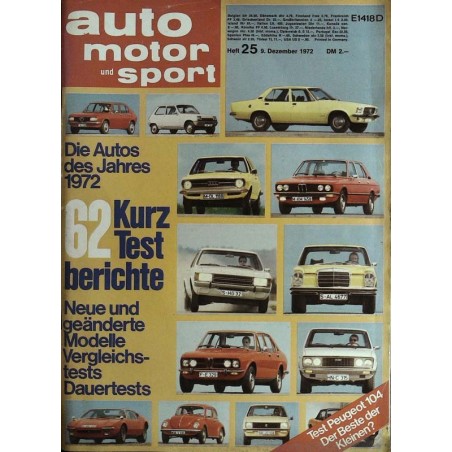 auto motor & sport Heft 25 / 9 Dezember 1972 - Testberichte