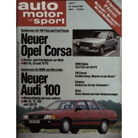auto motor & sport Heft 17 / 25 August 1982 - Audi 100 & Opel Corsa