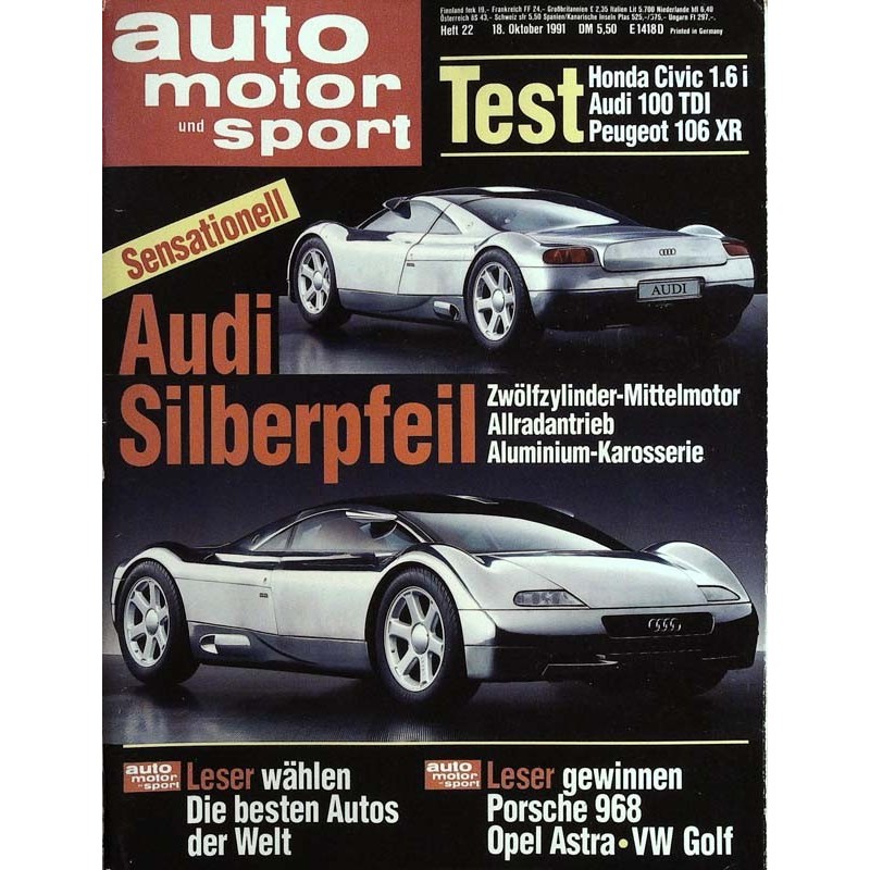 auto motor & sport Heft 22 / 18 Oktober 1991 - Audi Silberpfeil