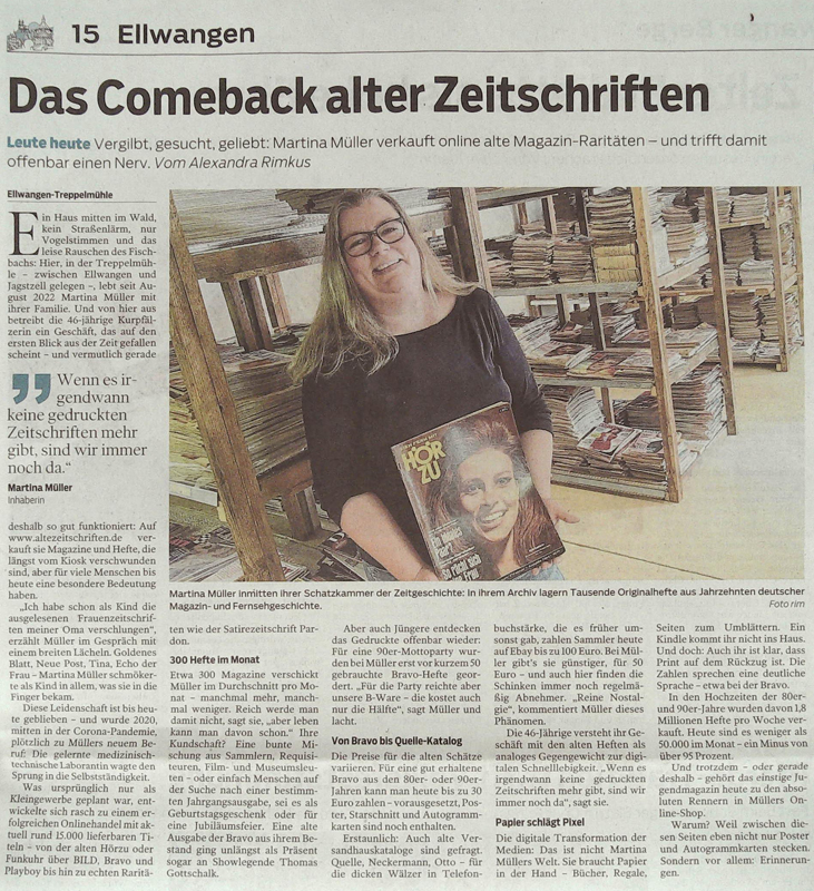 Zeitungsartikel über Altezeitschriften.de in der Schwäbischen Post